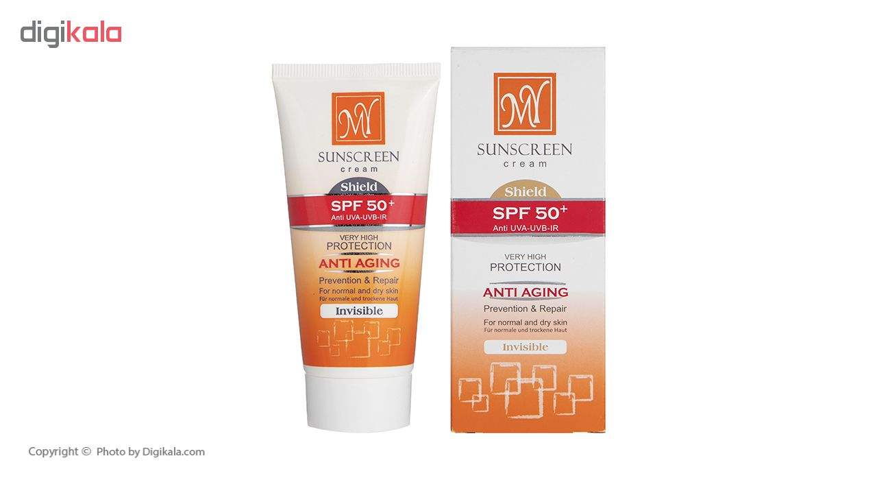 کرم ضد آفتاب بی رنگ + SPF 50  شیلدضدچروک مای